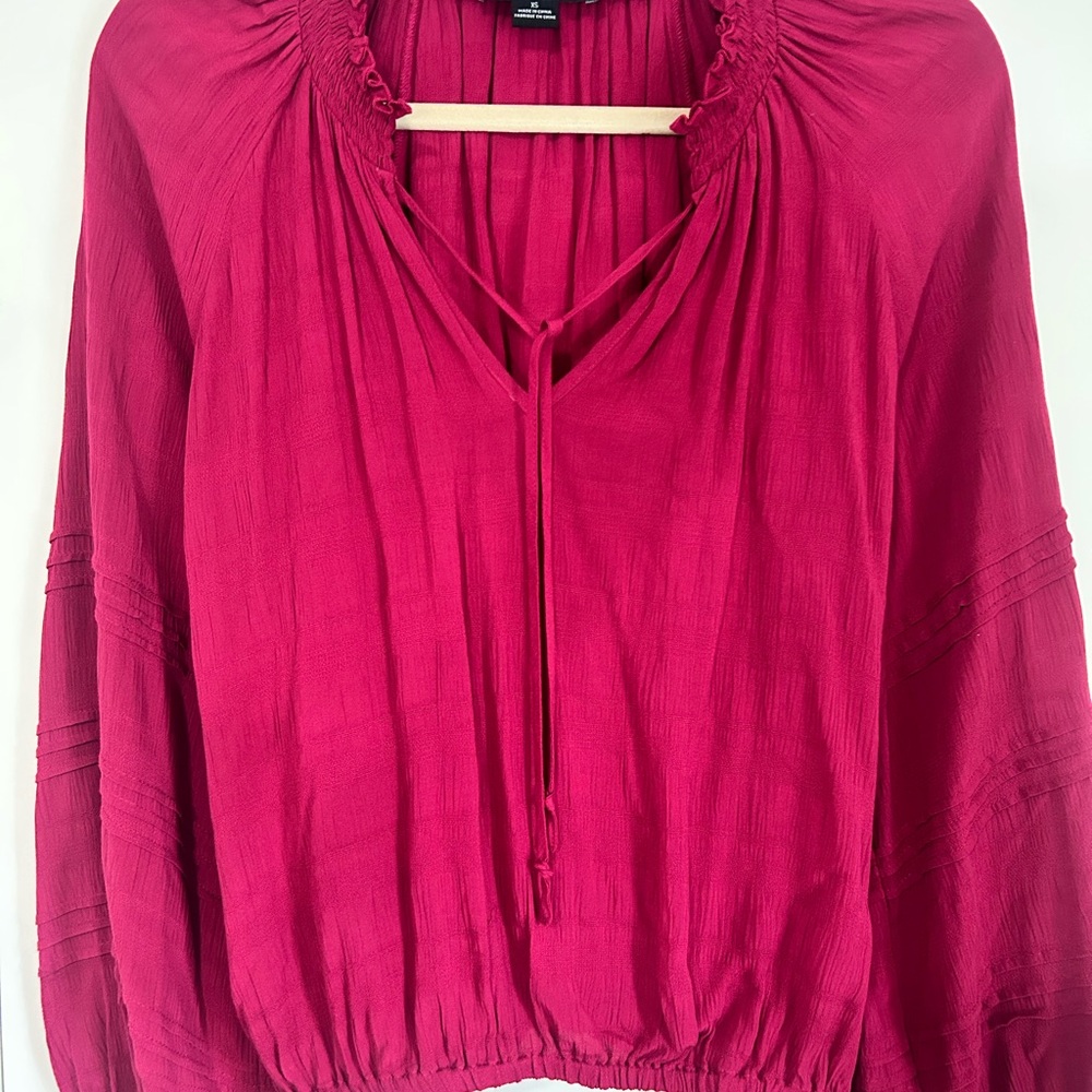 Sanctuary Pink Ruched Tie Front Long Sleeve Blouse